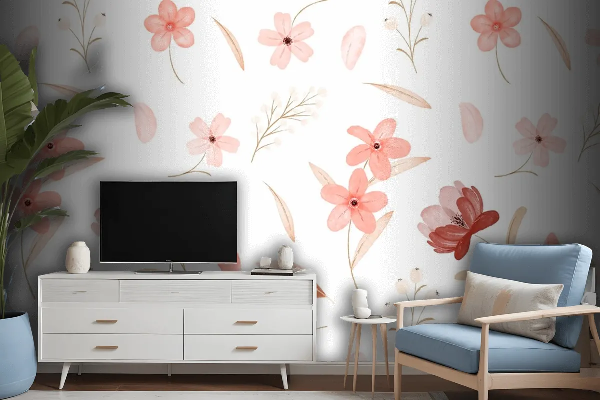 Watercolor Floral Pattern Wallpaper Mural