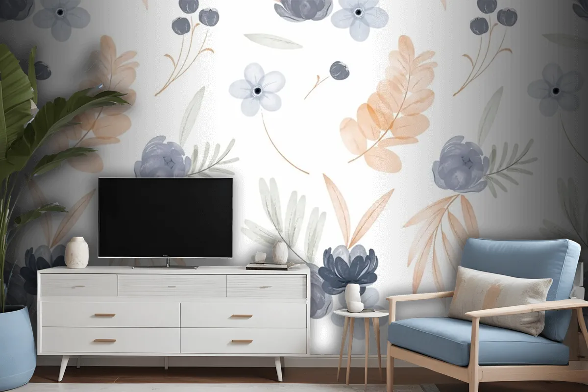 Watercolor Floral Pattern Wallpaper Mural