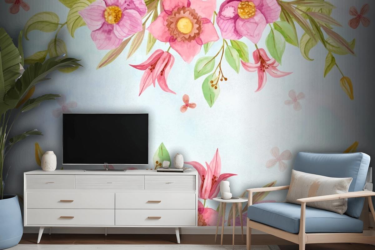 Watercolor Flowers Background In Pastel Colors Wallpaper Mural