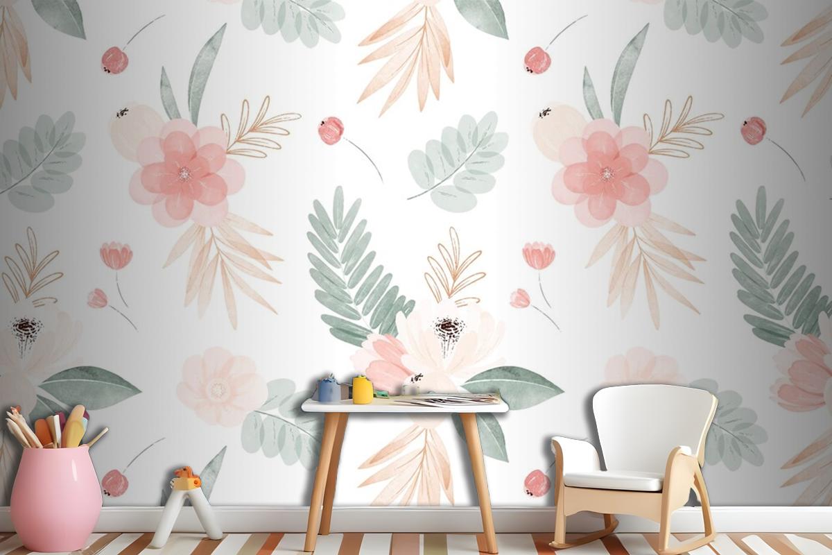 Watercolor Flowers Illustration Background Girl Wallpaper Mural