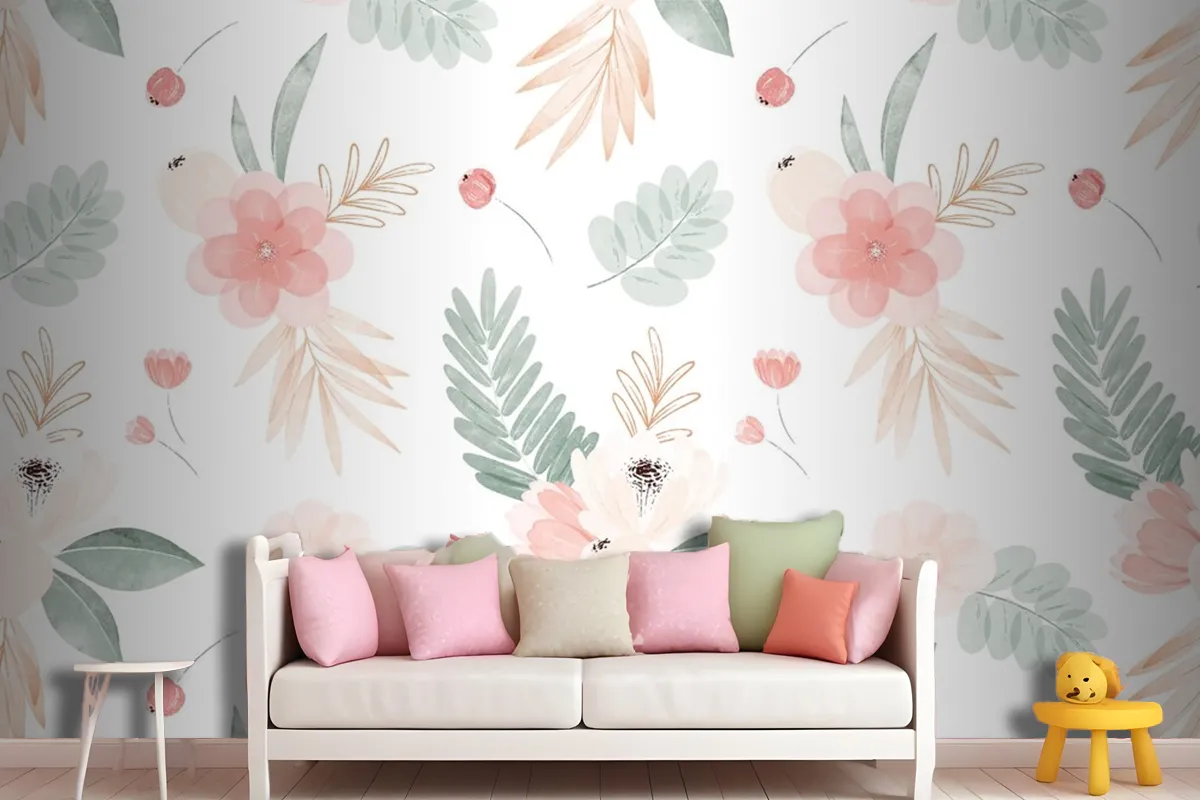 Watercolor Flowers Illustration Background Girl Wallpaper Mural