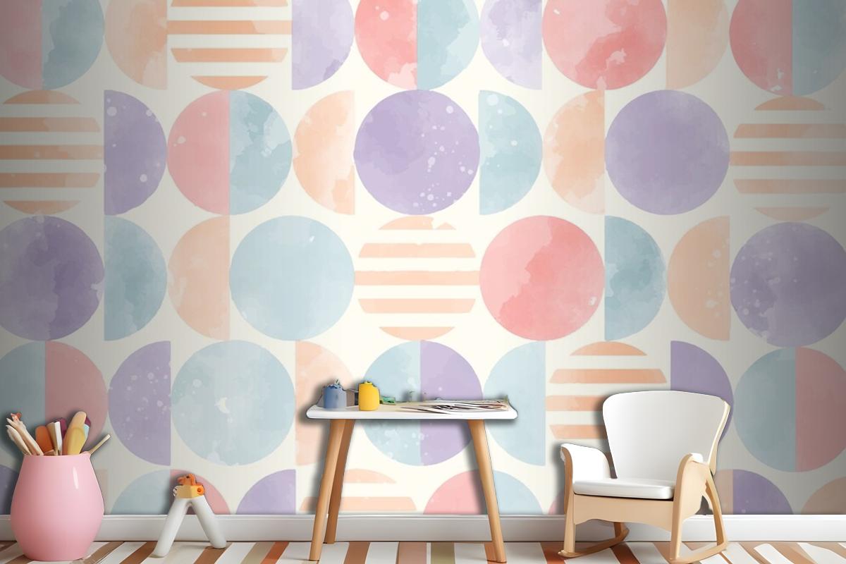 Watercolor Geometric Background Girl Wallpaper Mural