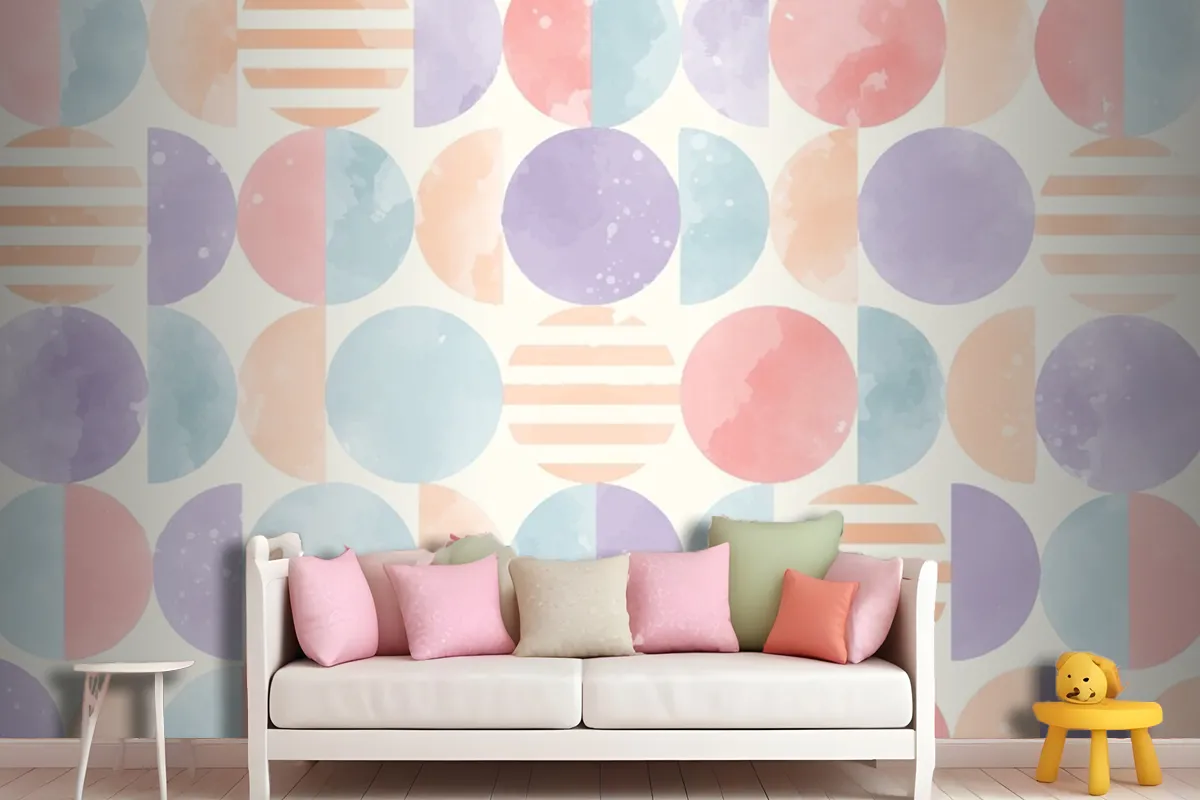 Watercolor Geometric Background Girl Wallpaper Mural