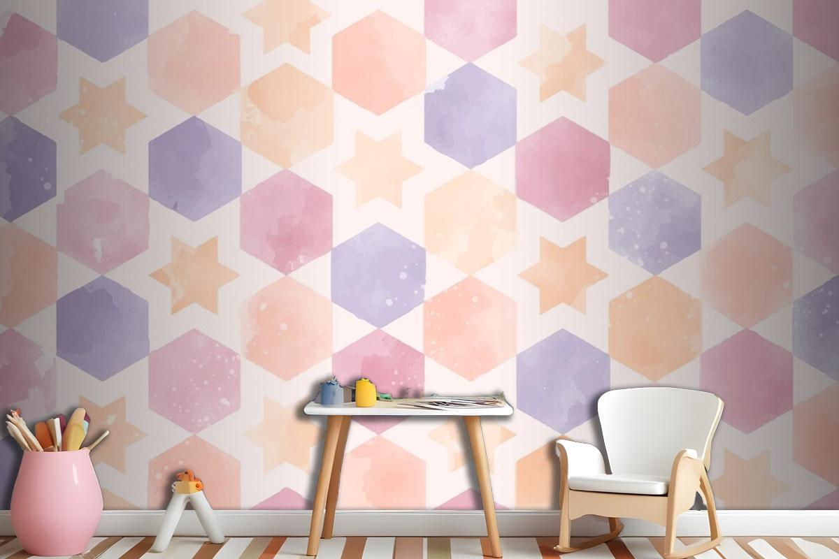 Watercolor Geometric Background Kids Girl Wallpaper Mural