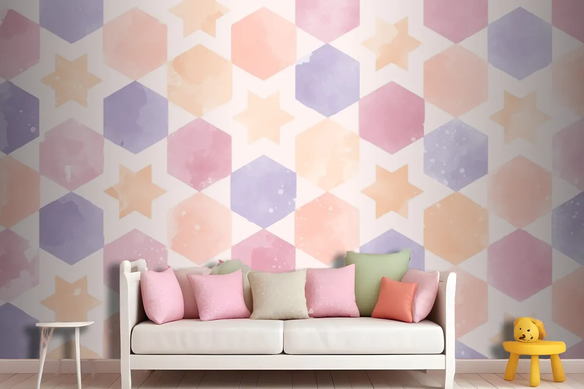 Watercolor Geometric Background Kids Girl Wallpaper Mural