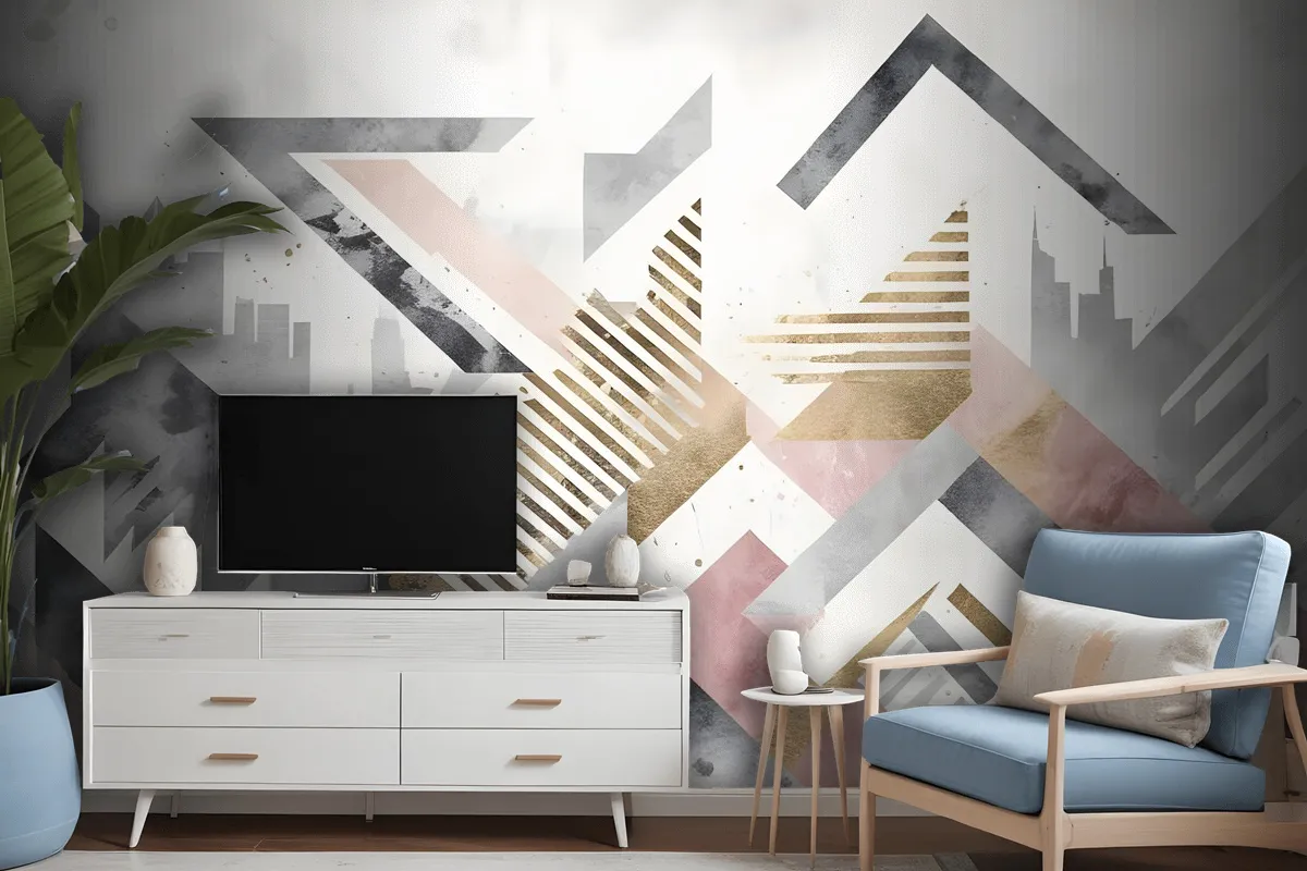 Watercolor Geometric City Wallpaper Mural