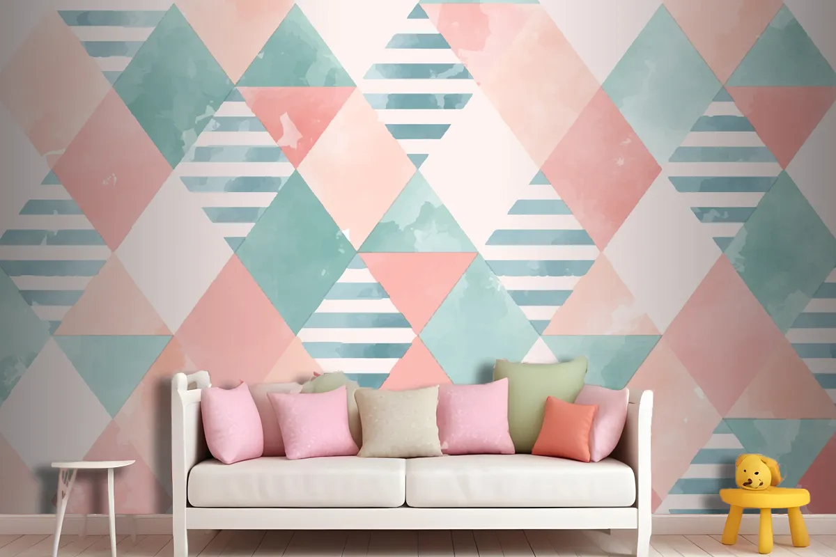 Watercolor Geometric Girl Wallpaper Mural