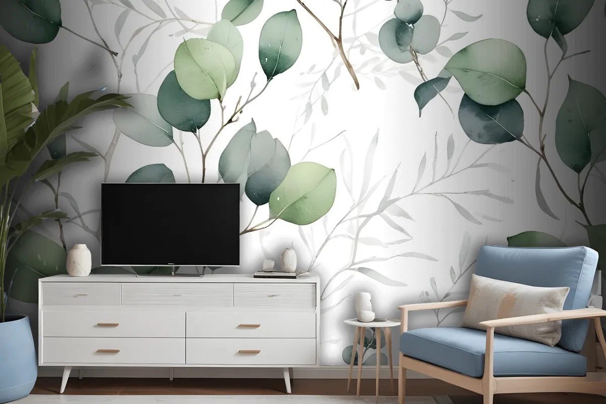 Watercolor Green Eucalyptus Leaf Wallpaper