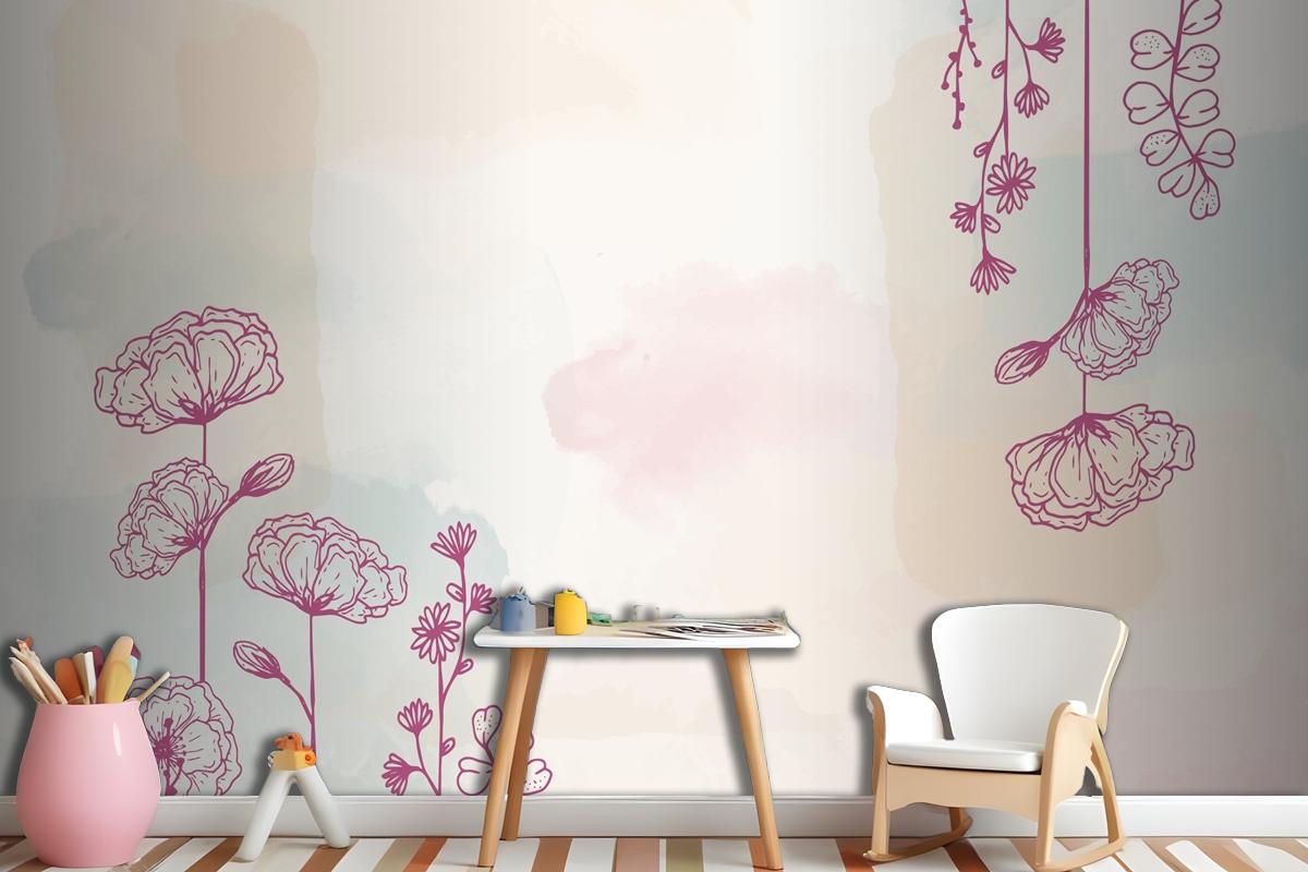 Watercolor Hand Drawn Background Girl Wallpaper Mural