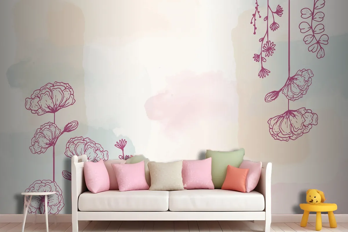 Watercolor Hand Drawn Background Girl Wallpaper Mural