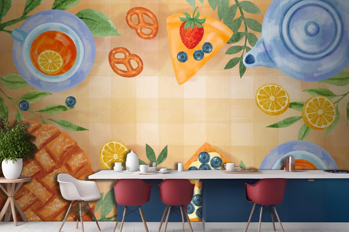 Watercolor International Tea Day Background Kitchen Wallpaper Mural