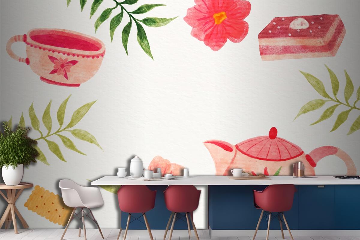 Watercolor International Tea Day Kitchen Wallpaper Mural