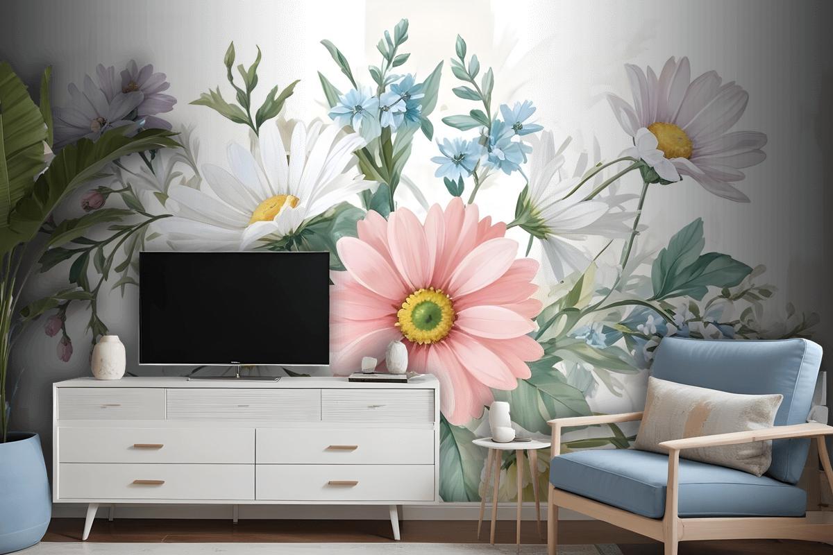 Watercolor Large Floral Bouquet Wallpaper Mural