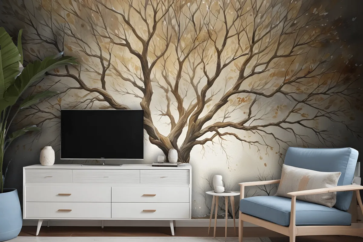 Watercolor Leafless Autumn Trees Wallpaper Mural