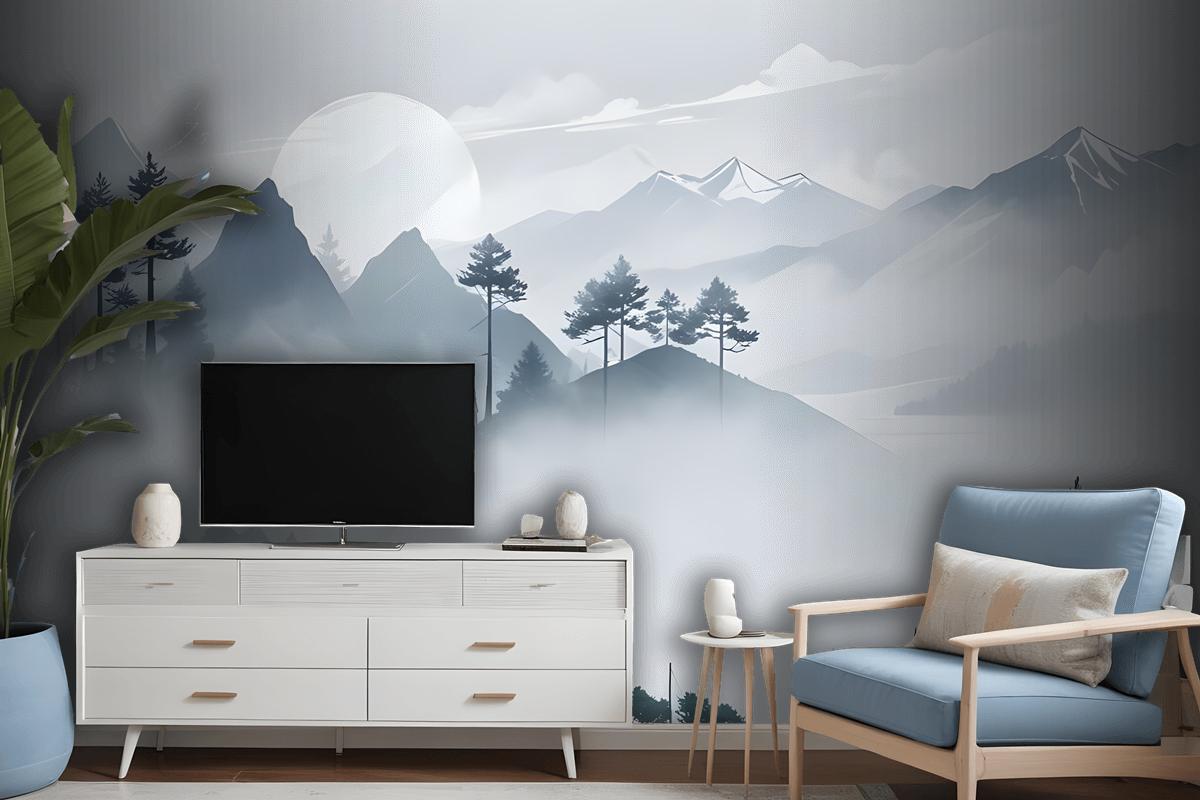 Watercolor Mountain Landscape Wallpaper Mural