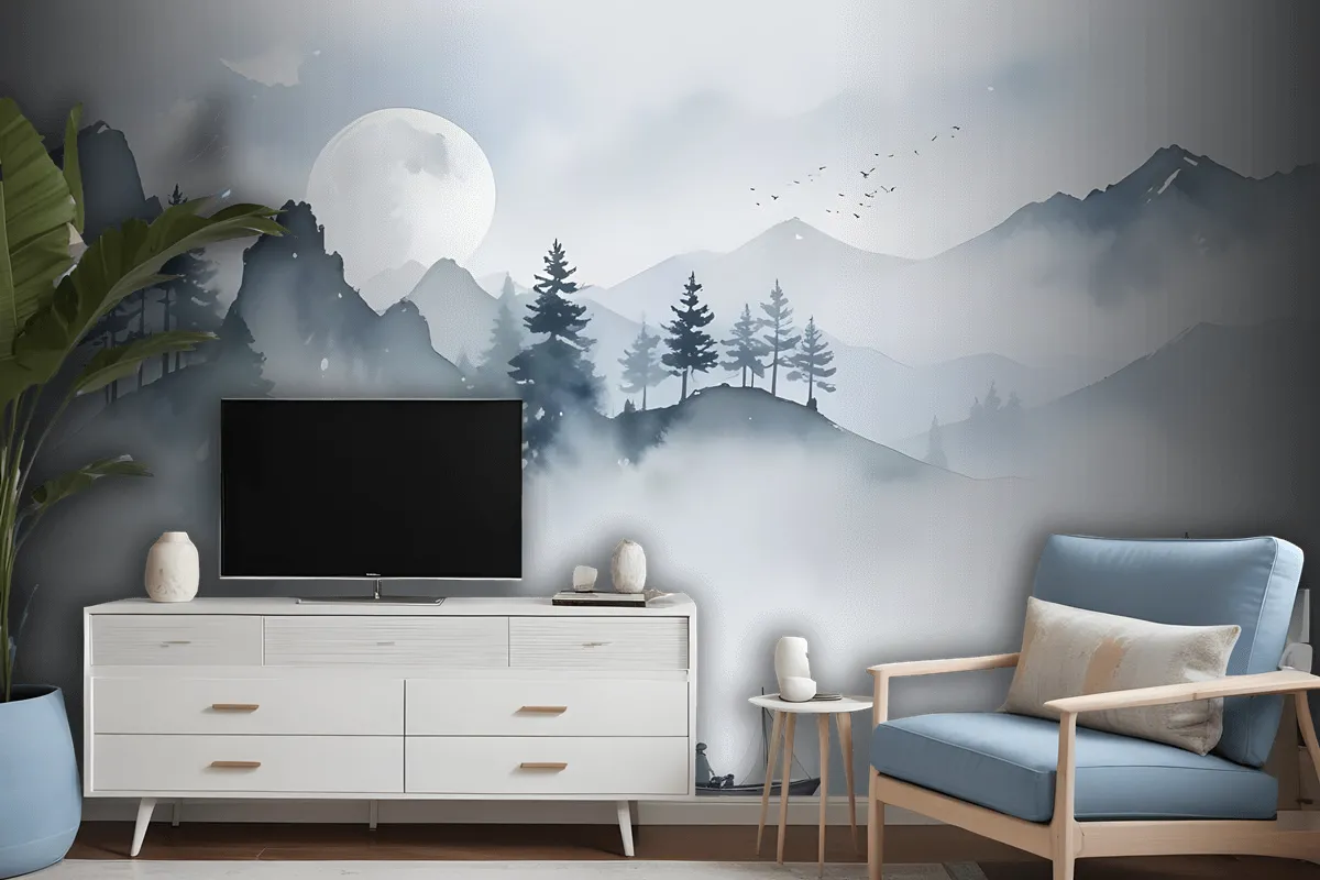 Watercolor Mountain Landscape Wallpaper Mural