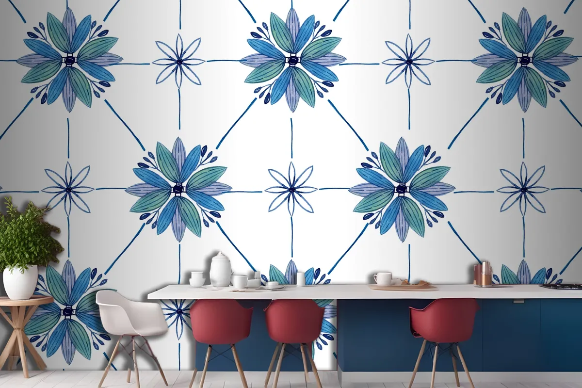 Watercolor Ornamental Flower Wallpaper Mural