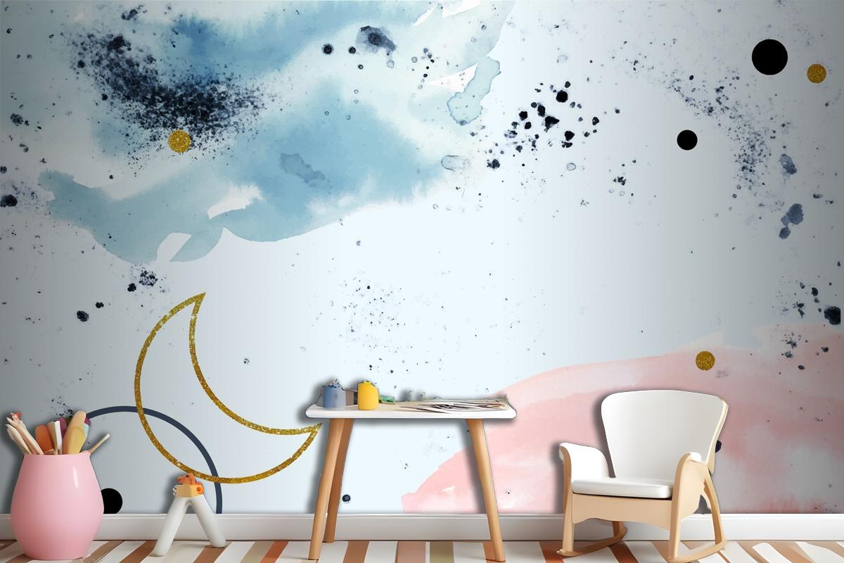 Watercolor Painted Background With Gold Elements Wallpaper Mural