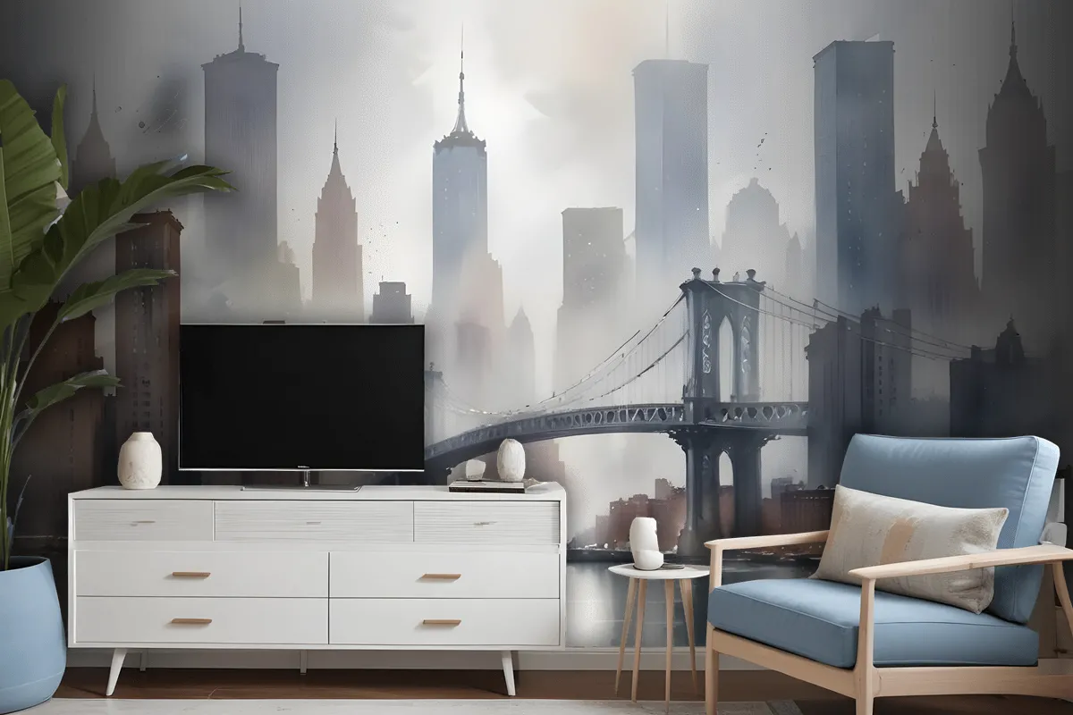 Watercolor Painting New York City Landscape Wallpaper Mural