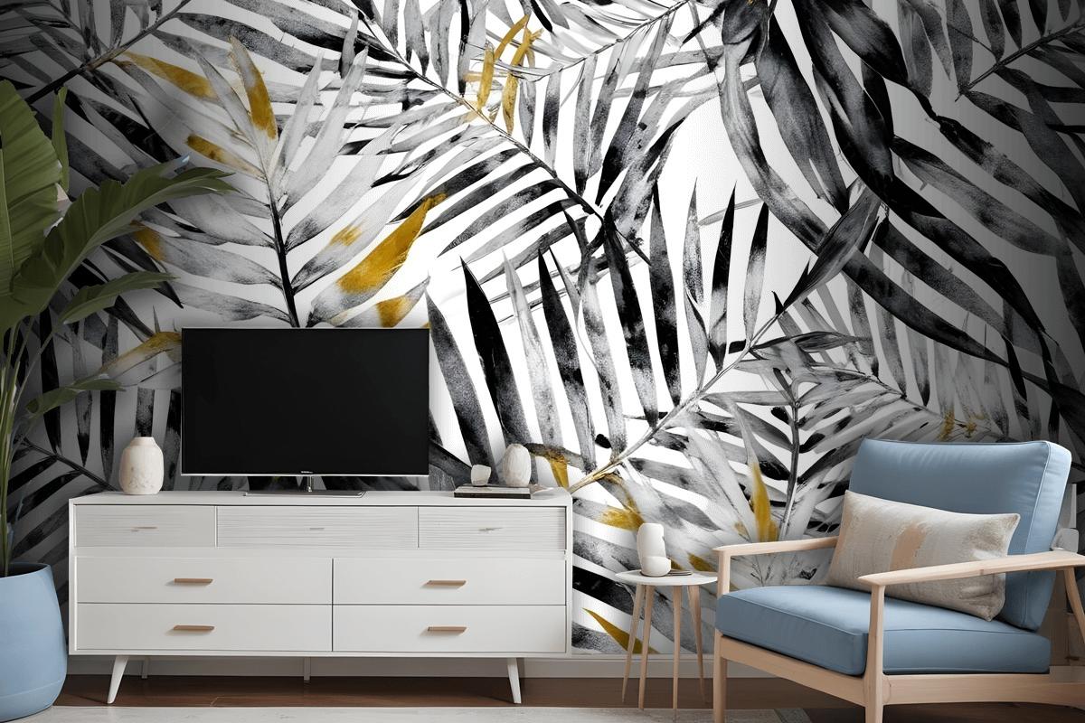 Watercolor Palm Leaf Pattern Wallpaper