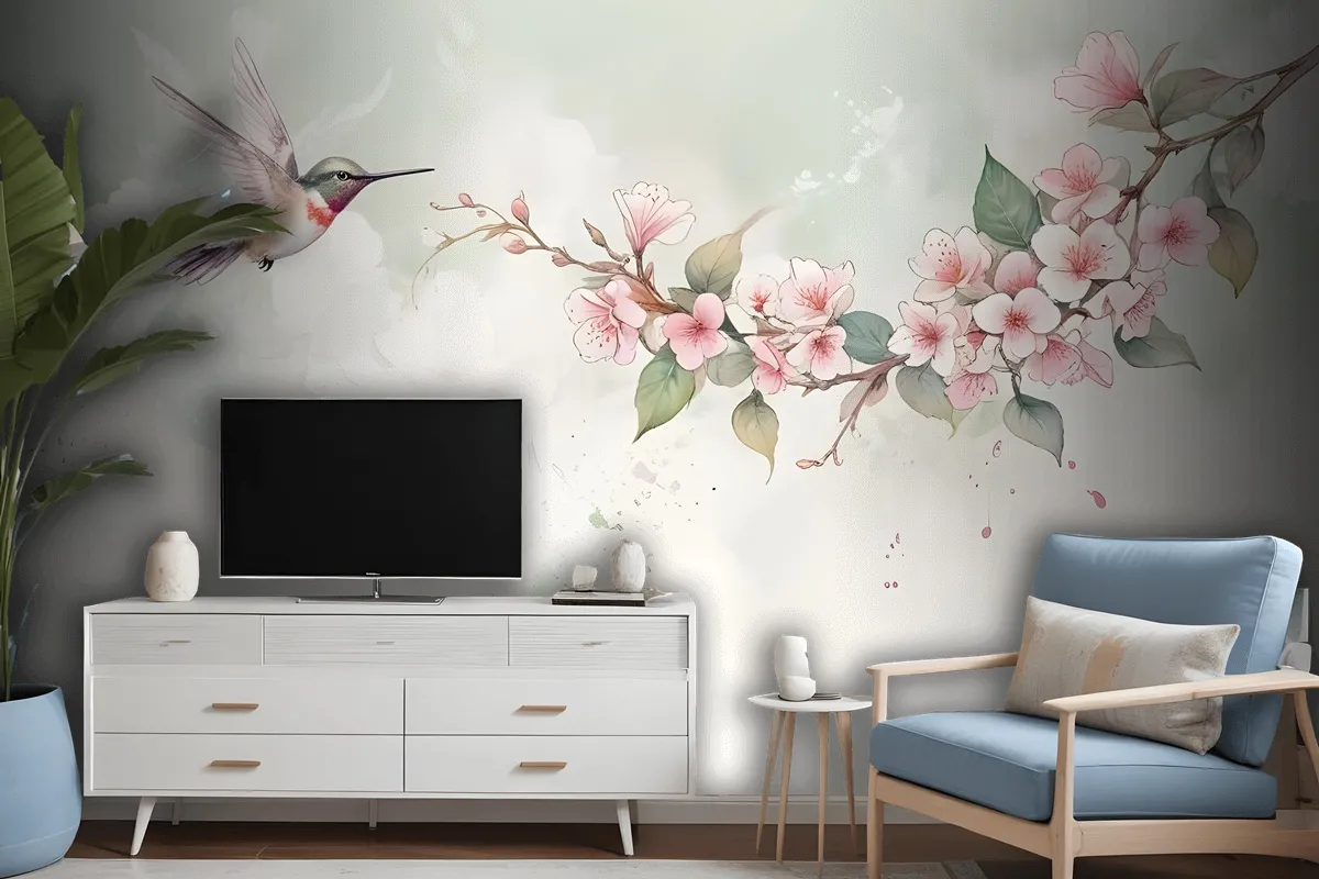 Watercolor Pink Begonia Flowers Wallpaper Mural