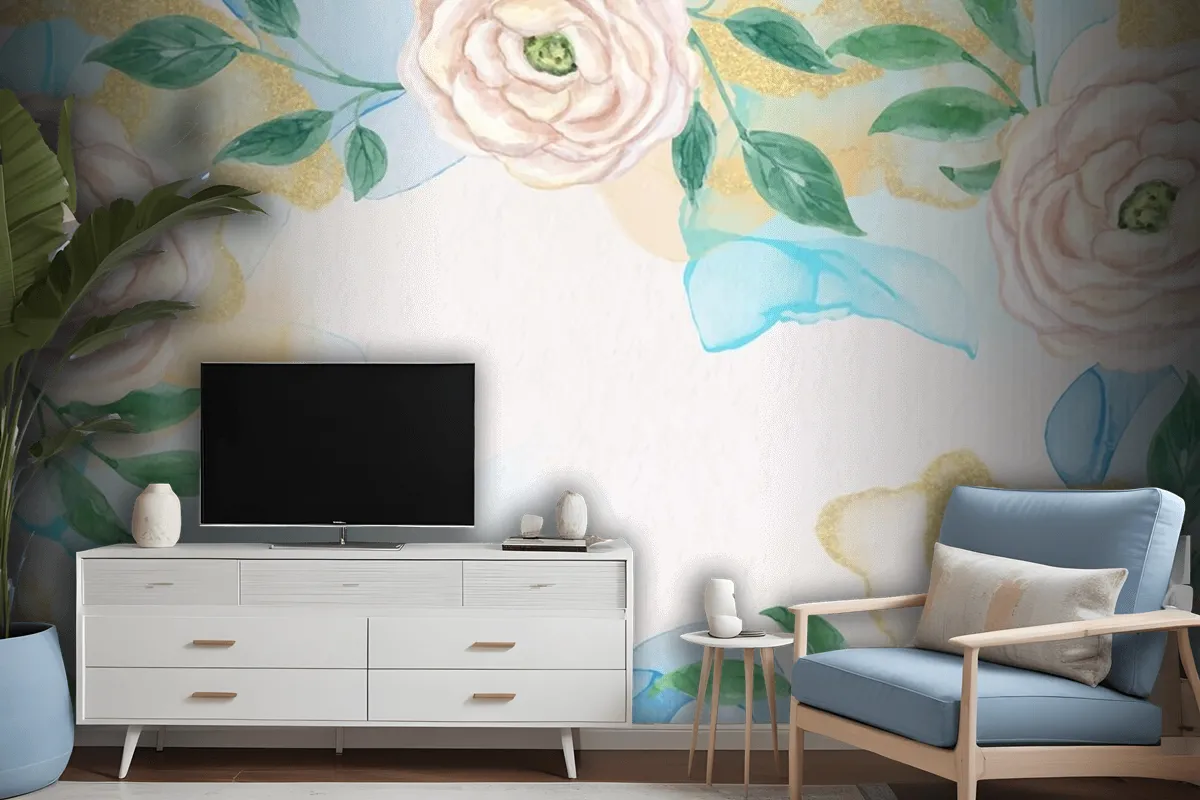 Watercolor Plants Natural Background Wallpaper Mural