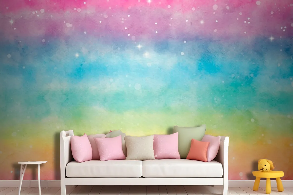 Watercolor Rainbow Background Girl Wallpaper Mural