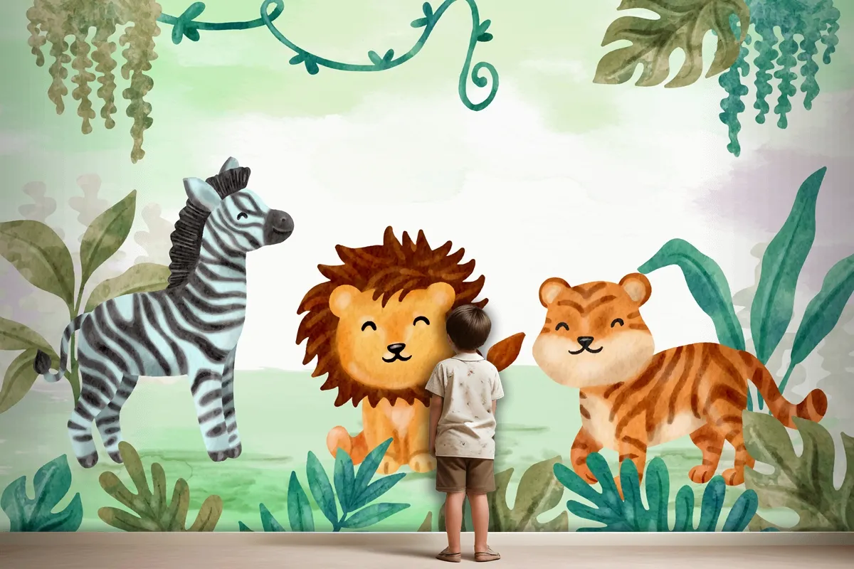 Watercolor Safari Background Boys Wallpaper Mural