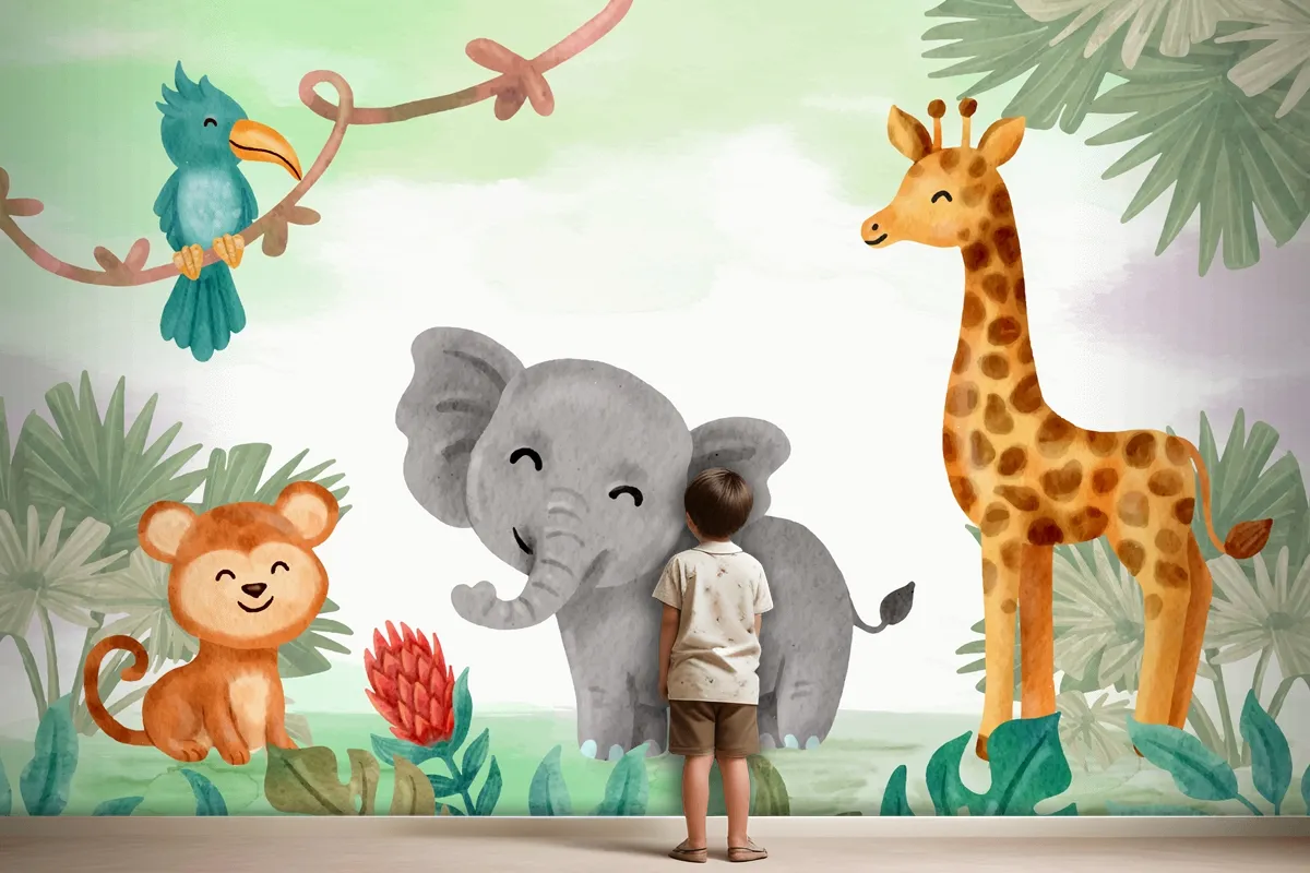 Watercolor Safari Background Kids Wallpaper Mural