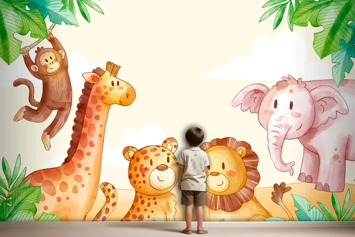 Watercolor Safari Background Wallpaper Mural