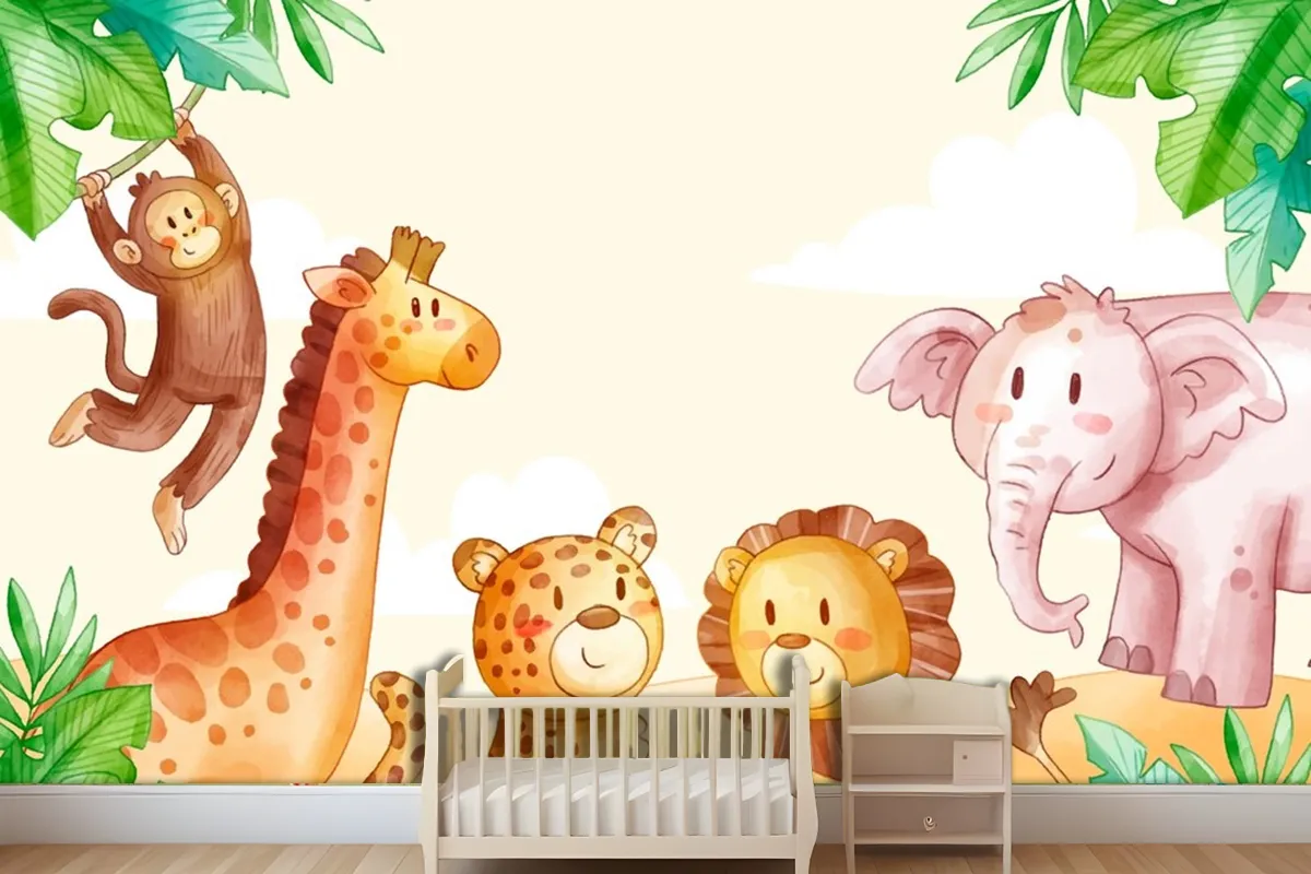 Watercolor Safari Background Wallpaper Mural