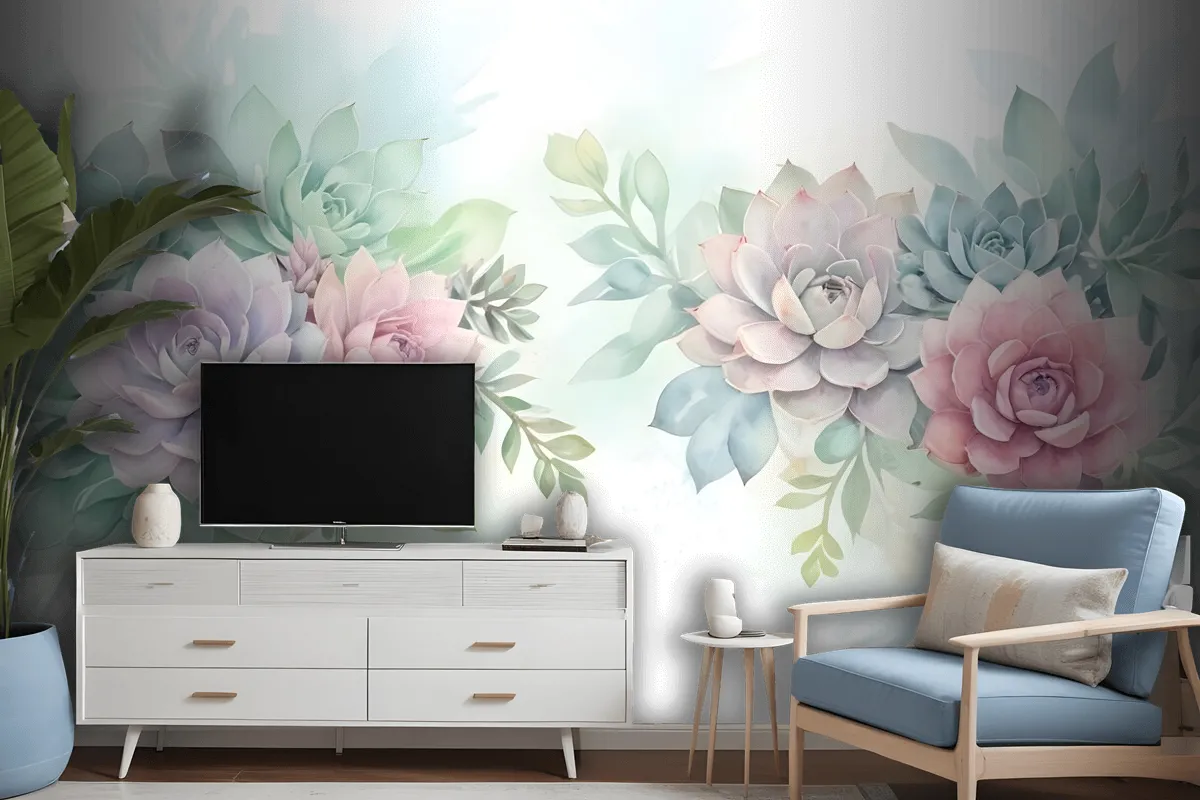 Watercolor Soft Floral Wallpaper Mural