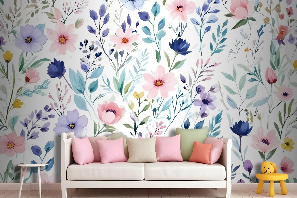 Watercolor Spring Floral Wallpaper Mural