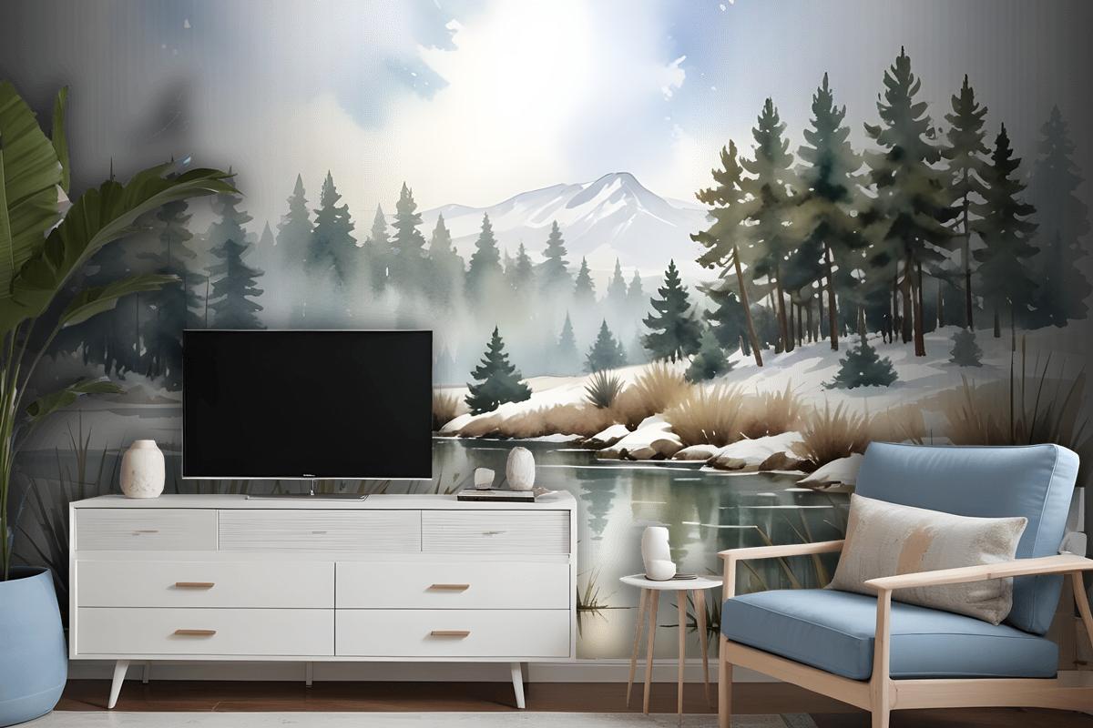 Watercolor Style Botanical Landscape Wallpaper Mural