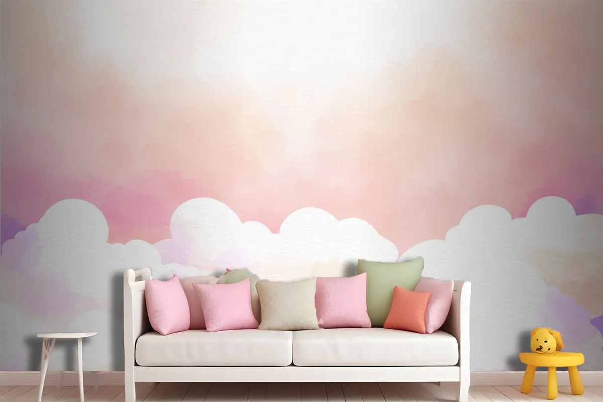 Watercolor Sugar Cotton Clouds Background Girl Wallpaper Mural