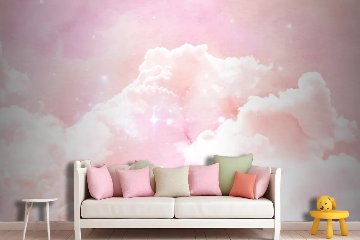 Watercolor Sugar Cotton Clouds Background Wallpaper Mural