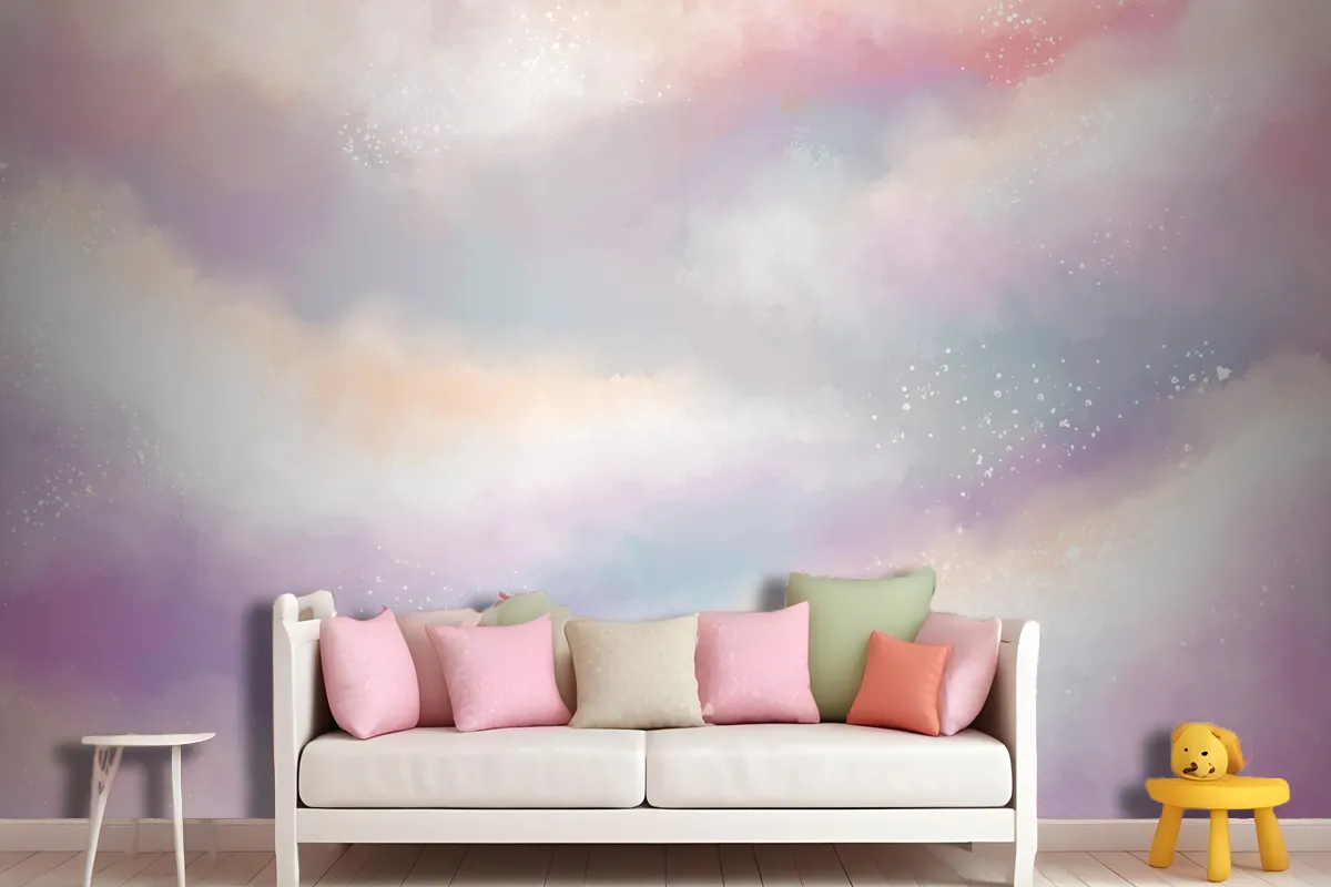 Watercolor Sugar Cotton Clouds Wallpaper Mural