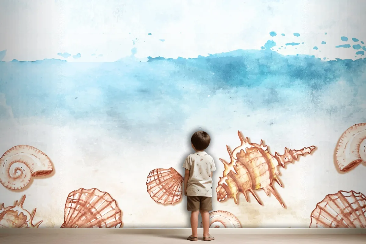 Watercolor Summer Background With Shells Wallpaper Mural