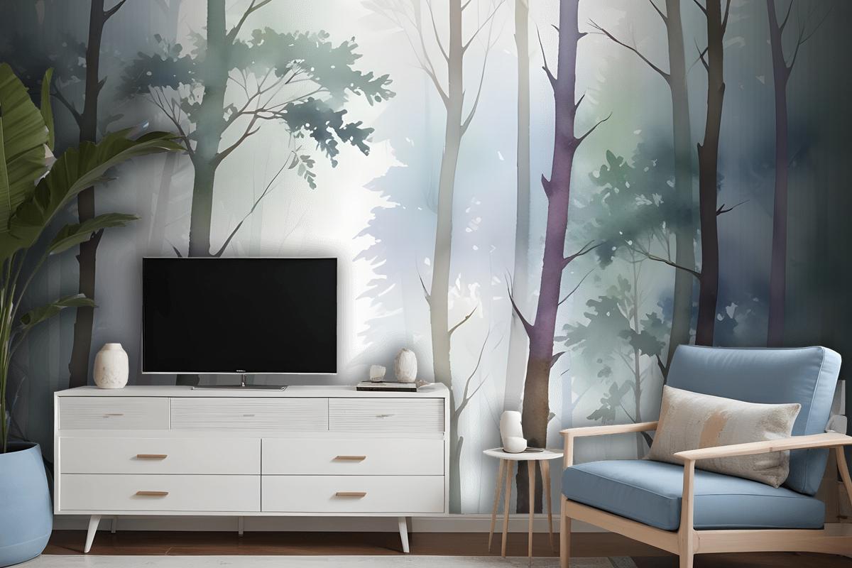 Watercolor Trees Wallpaper Mural