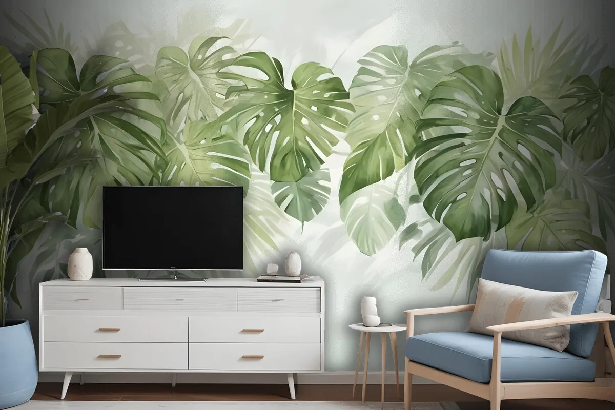 Watercolor Tropical Leaves Wallpaper Mural