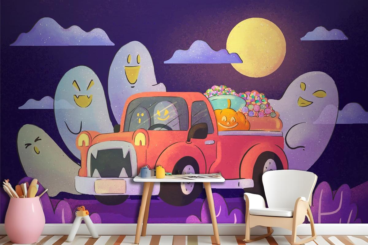 Watercolor Trunk Or Treat Wallpaper Mural