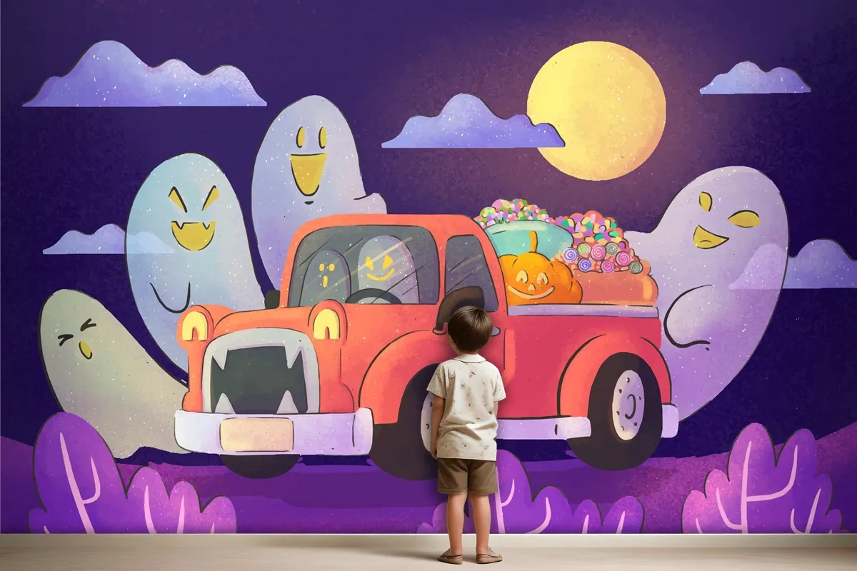 Watercolor Trunk Or Treat Wallpaper Mural