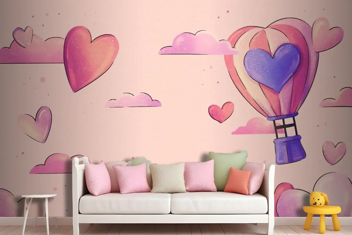 Watercolor Valentine'S Day Background Girl Wallpaper Mural