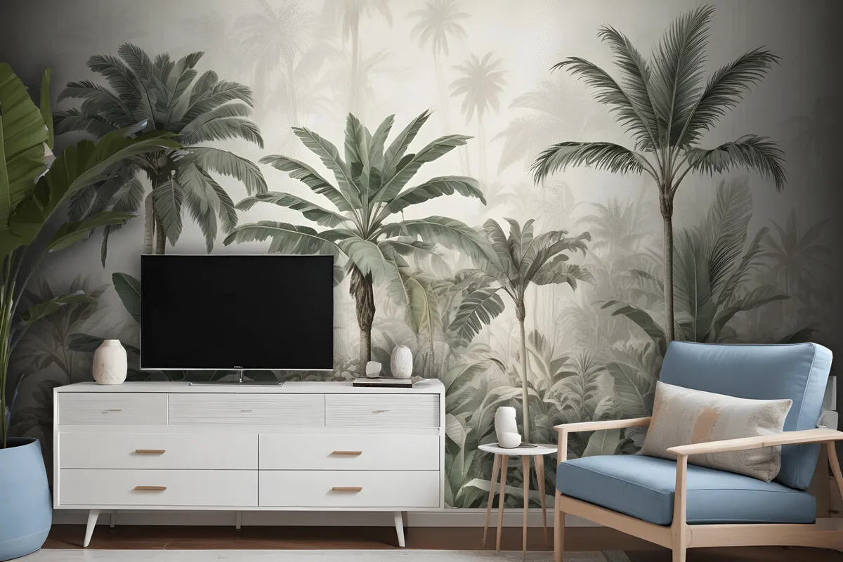 Watercolor Vintage Tropical Forest Wallpaper Mural