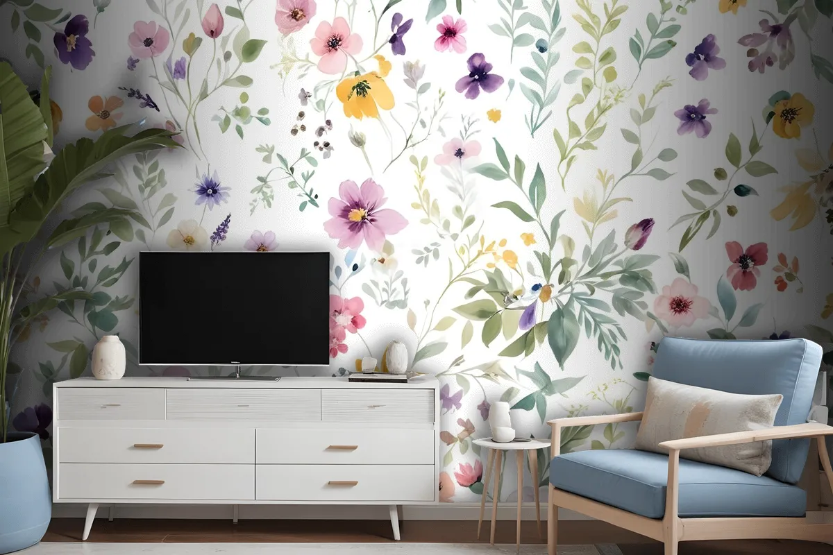 Watercolor Wildflower Wallpaper Mural