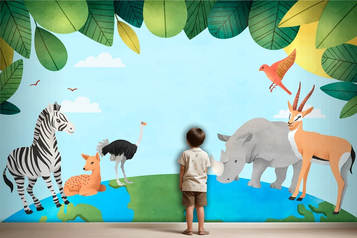 Watercolor World Animal Day Background Wallpaper Mural