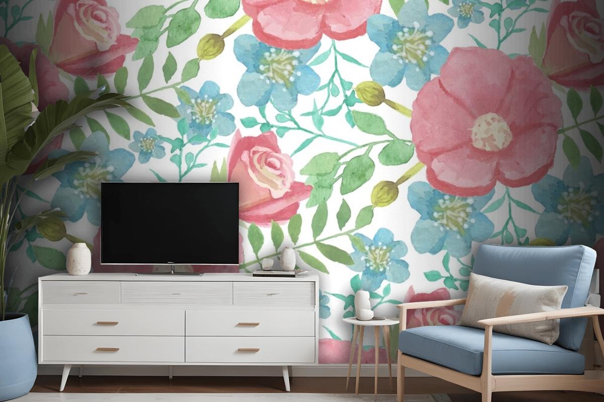 Watercolour Floral Background With Soft Colours Wallpaper Mural