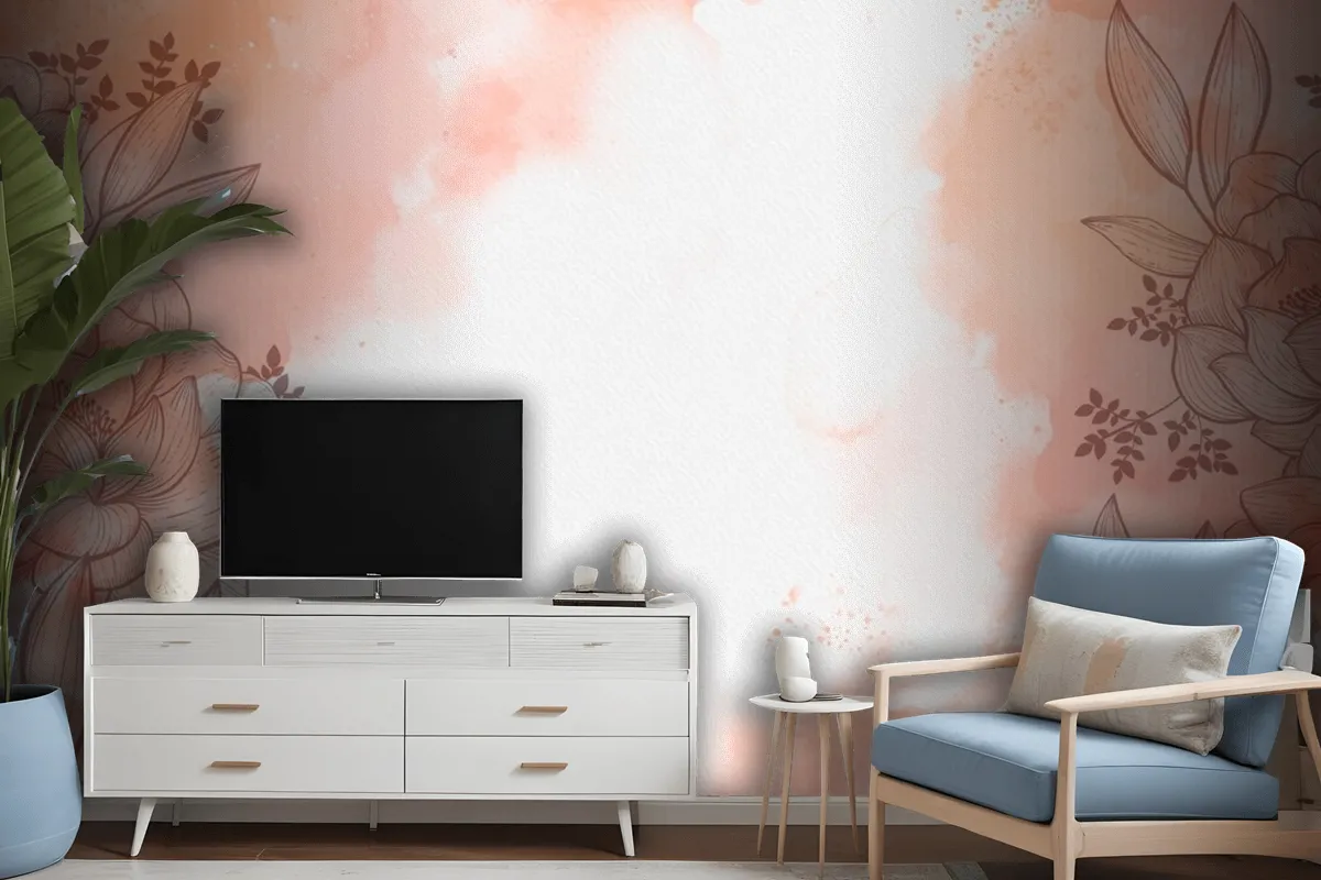 Watercolour With Hand Drawn Flowers Background Wallpaper Mural