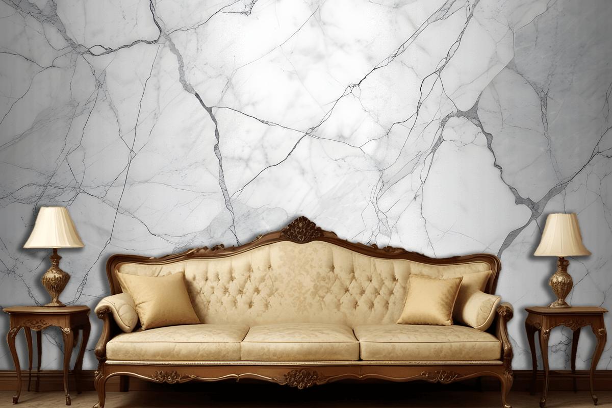 White Marble Texture With Gray Veins Wallpaper Mural