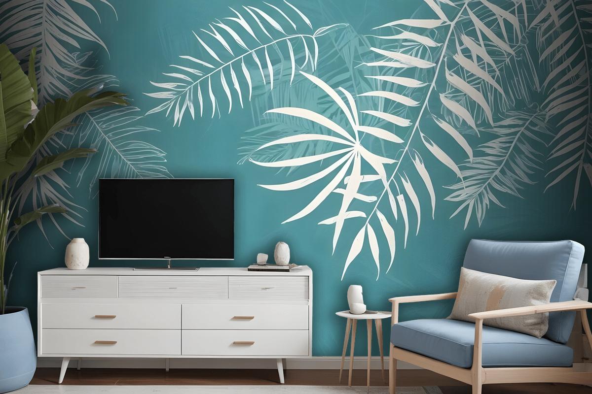 White Tropical Leaves Wallpaper Mural